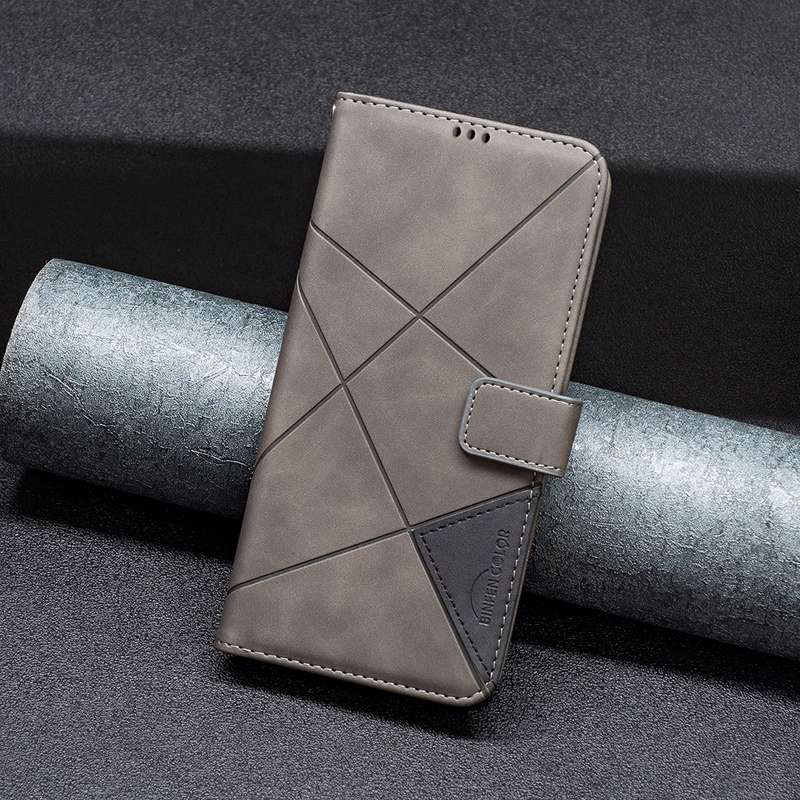 For OnePlus Nord CE4 Lite Global BF05 Magnetic Buckle Rhombus Texture Leather Phone Case(Grey)