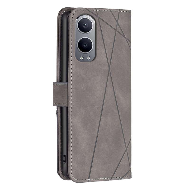 For OnePlus Nord CE4 Lite Global BF05 Magnetic Buckle Rhombus Texture Leather Phone Case(Grey)