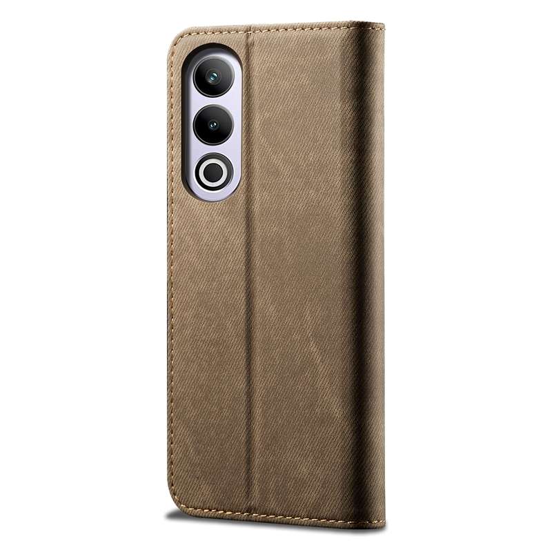 For OnePlus Nord CE4 Denim Texture Casual Style Horizontal Flip Leather Case(Khaki)