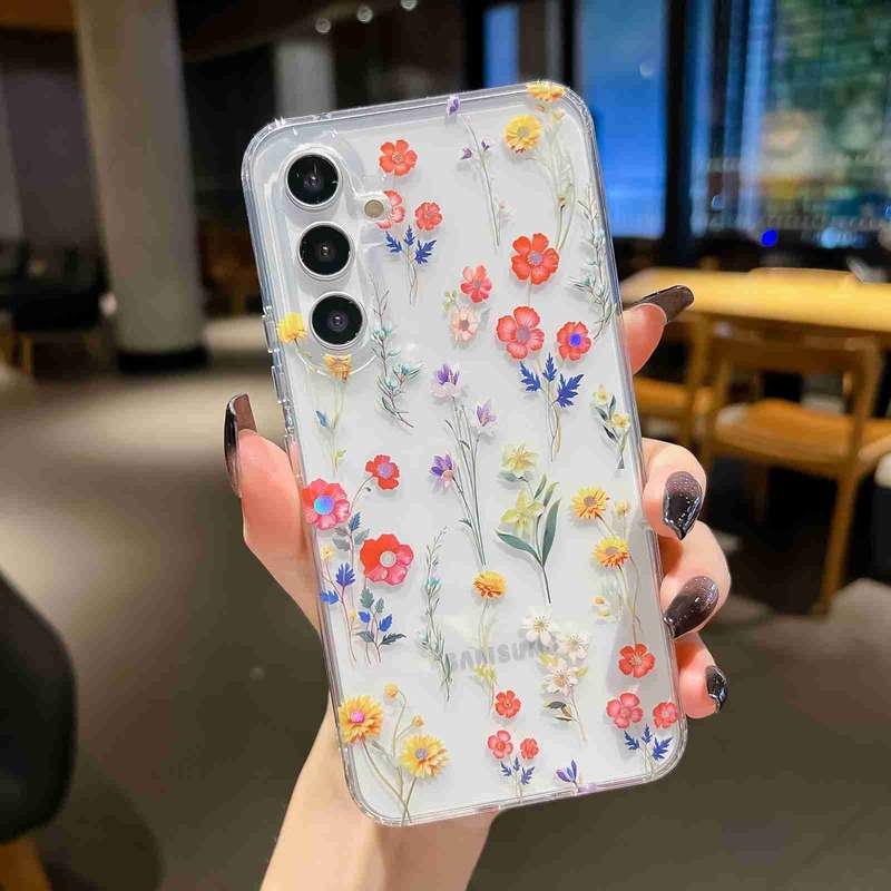 For Samsung Galaxy A54 Electroplated Symphony Phone Case(White Blue Flower)