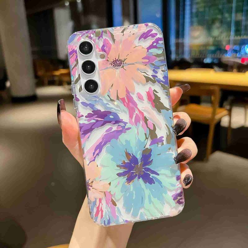 For Samsung Galaxy A54 Electroplated Symphony Phone Case(White Blue Flower)