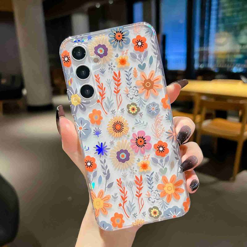 For Samsung Galaxy A54 Electroplated Symphony Phone Case(White Blue Flower)