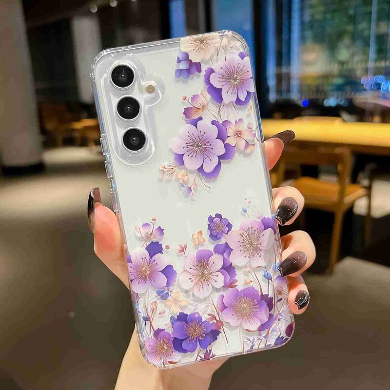 For Samsung Galaxy A54 Electroplated Symphony Phone Case(White Blue Flower)