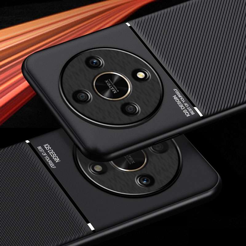 For Honor X9a Classic Tilt Strip Grain Magnetic PC Hybrid TPU Phone Case(Black)