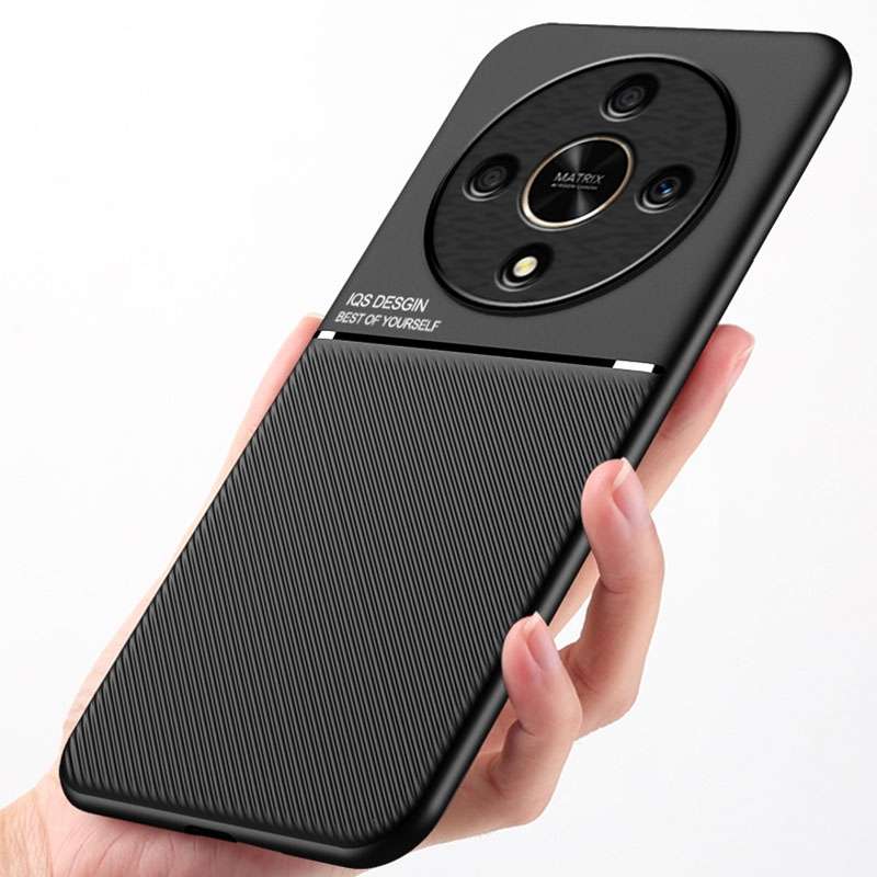 For Honor X9a Classic Tilt Strip Grain Magnetic PC Hybrid TPU Phone Case(Black)