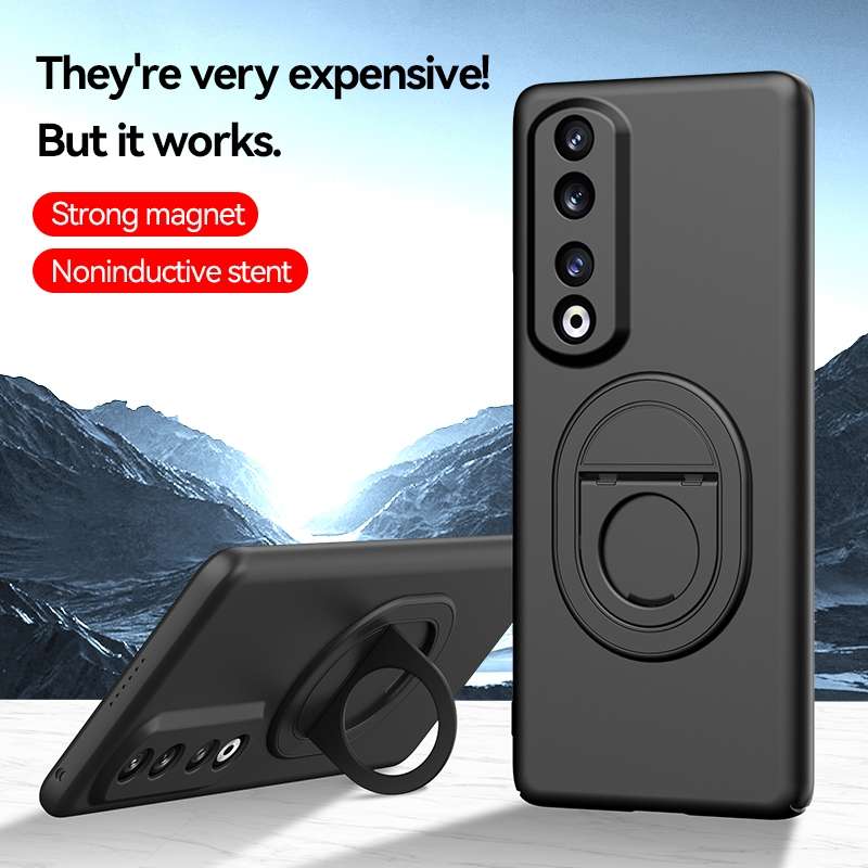 For Honor 90 Magsafe Hidden Fold Holder Full Coverage Shockproof Phone Case(Black)