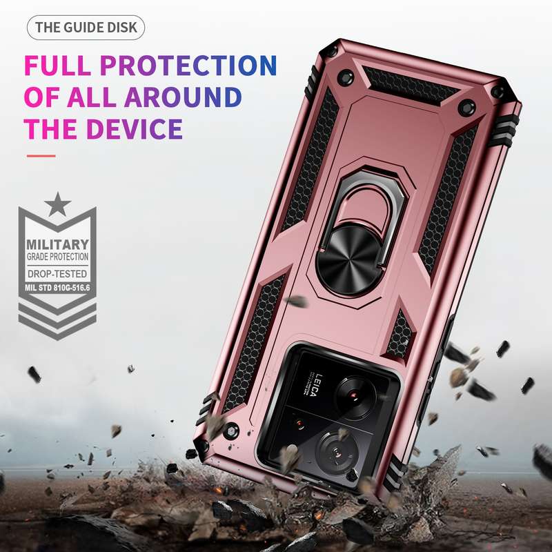 For Xiaomi 13T/13T Pro Shockproof TPU + PC Phone Case with Holder(Rose Gold)