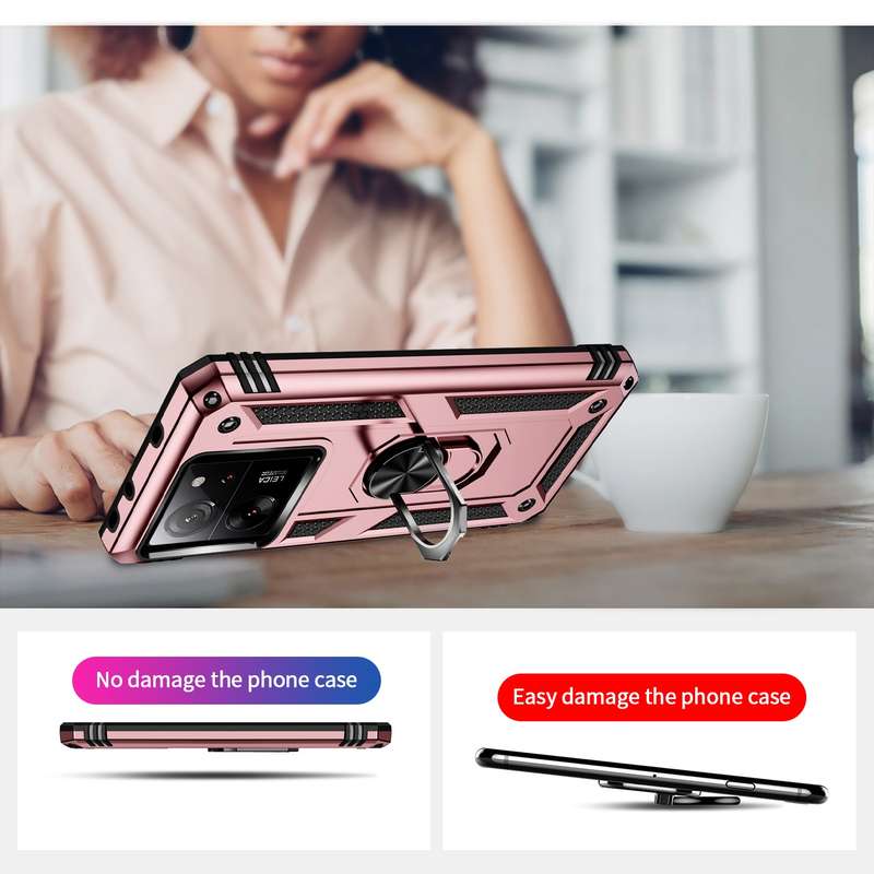 For Xiaomi 13T/13T Pro Shockproof TPU + PC Phone Case with Holder(Rose Gold)