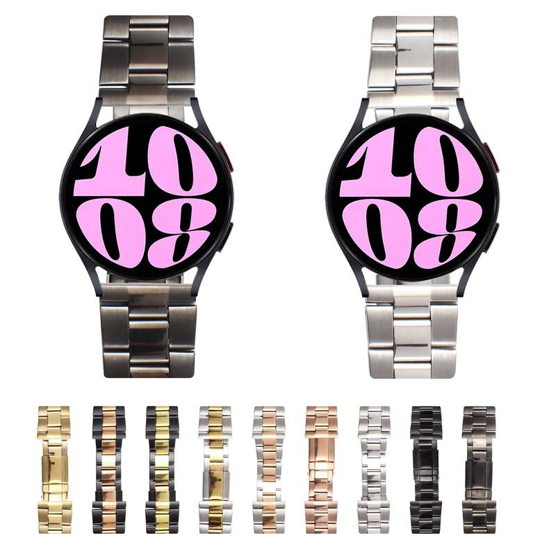 22mm Universal Three-Bead Stainless Steel Watch Band(Silver Rose Gold)