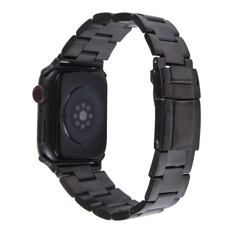 For Apple Watch SE 44mm Three-Bead Stainless Steel Watch Band(Black)