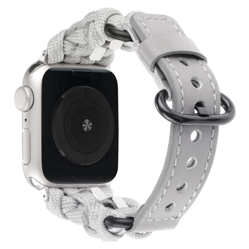 For Apple Watch Series 2 38mm Paracord Genuine Leather Watch Band(Grey)