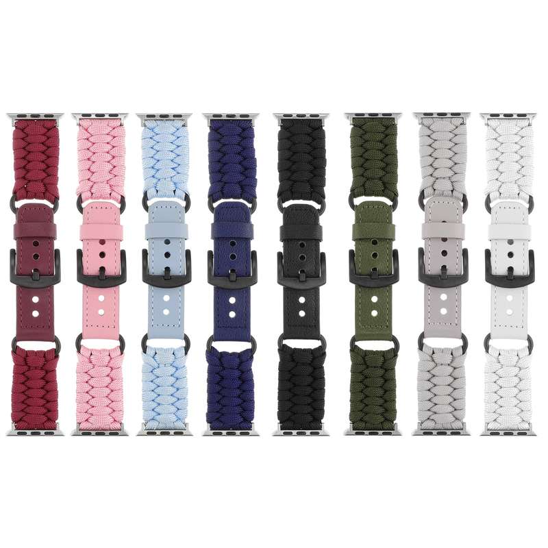 For Apple Watch Series 4 44mm Plain Paracord Genuine Leather Watch Band(Grey)