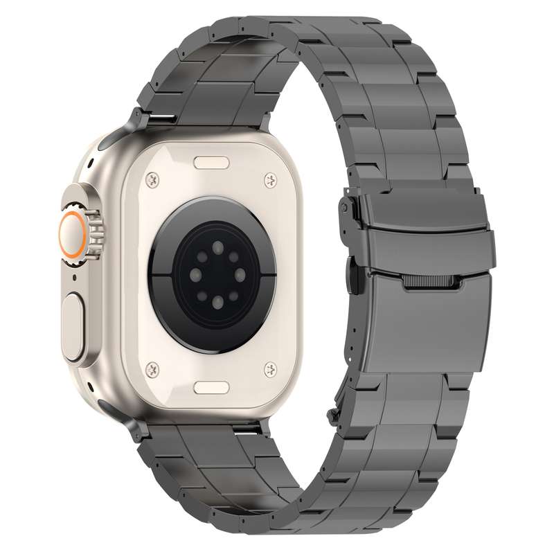 For Apple Watch Series 5 44mm Safety Buckle Trapezoid Titanium Steel Watch Band(Grey)