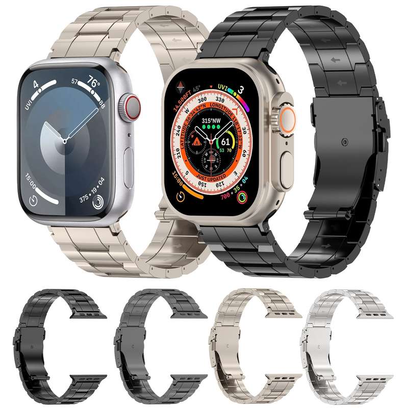 For Apple Watch Series 2 38mm Safety Buckle Trapezoid Titanium Steel Watch Band(Silver)