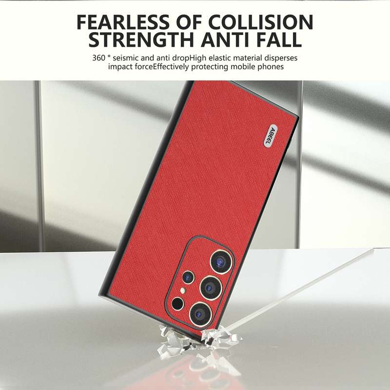 For Samsung Galaxy S24 Ultra 5G ABEEL Cross Texture Genuine Leather Phone Case(Red)