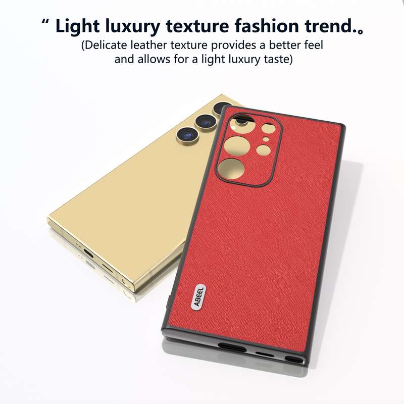 For Samsung Galaxy S24 Ultra 5G ABEEL Cross Texture Genuine Leather Phone Case(Red)