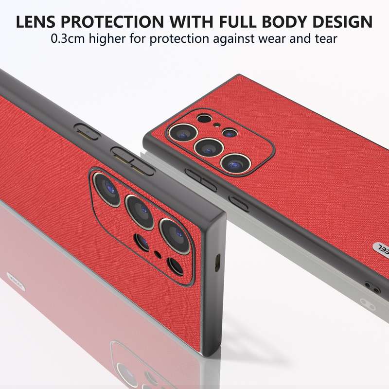 For Samsung Galaxy S24 Ultra 5G ABEEL Cross Texture Genuine Leather Phone Case(Red)