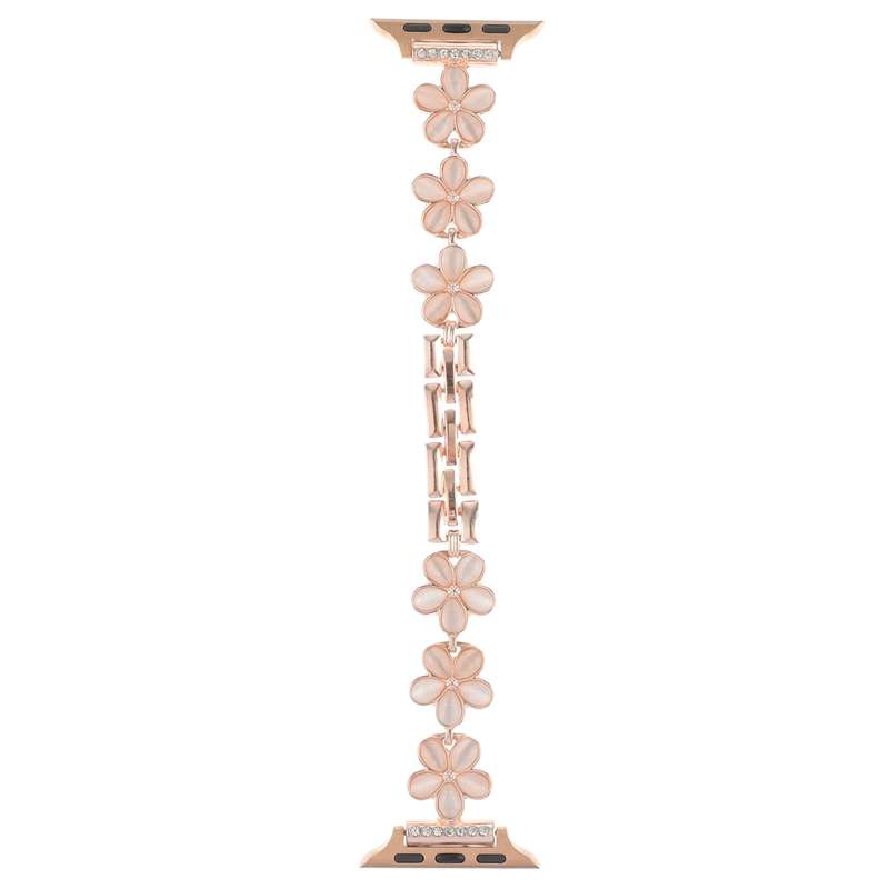 For Apple Watch Series 9 45mm 5-petaled Flower Zinc Alloy Chain Watch Band(Rose Gold)