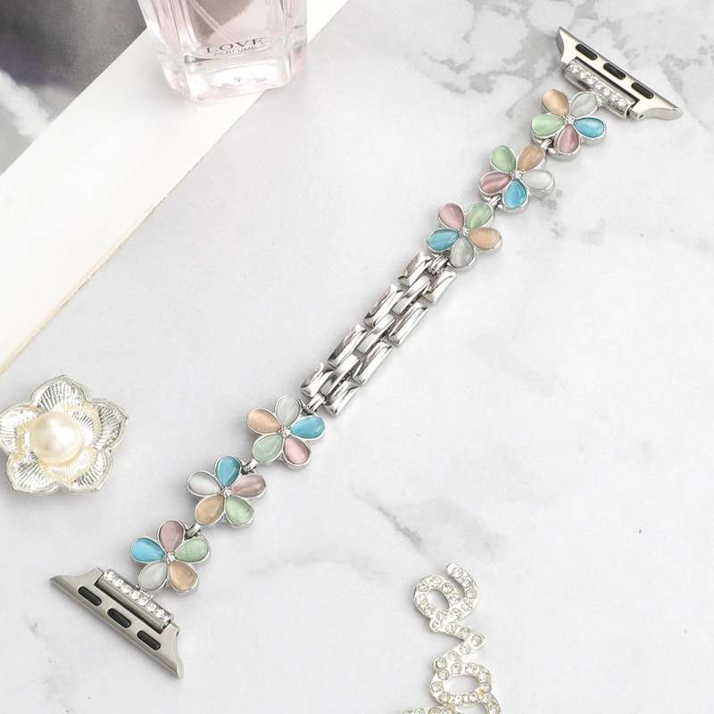 For Apple Watch Series 5 40mm 5-petaled Flower Zinc Alloy Chain Watch Band(Silver Colorful)
