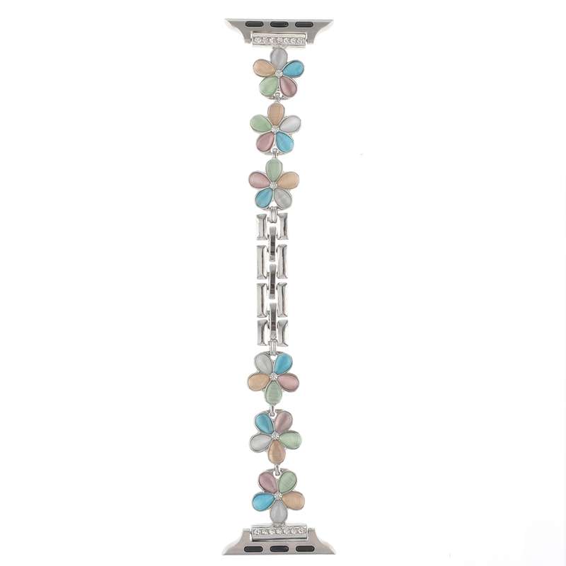For Apple Watch Series 5 40mm 5-petaled Flower Zinc Alloy Chain Watch Band(Silver Colorful)