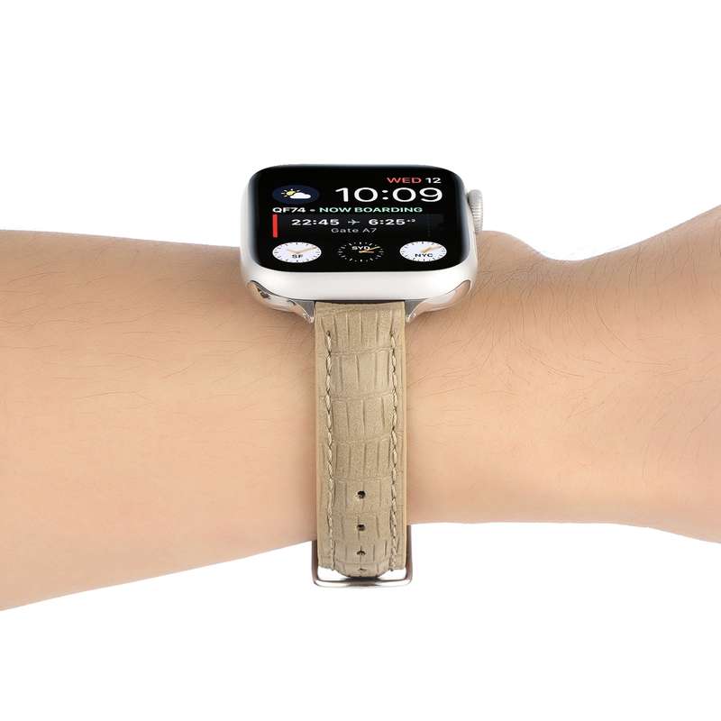 For Apple Watch SE 2023 40mm Slim Crocodile Leather Watch Band(Khaki)