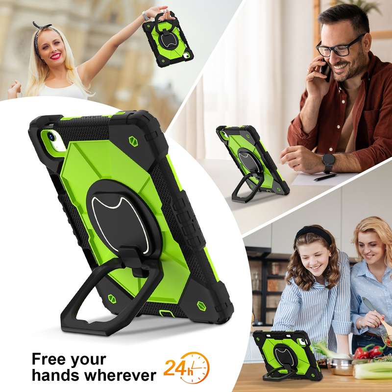 For iPad Air 11 2024 Contrast Color Robot Silicone Hybrid PC Tablet Case(Black Yellow Green)