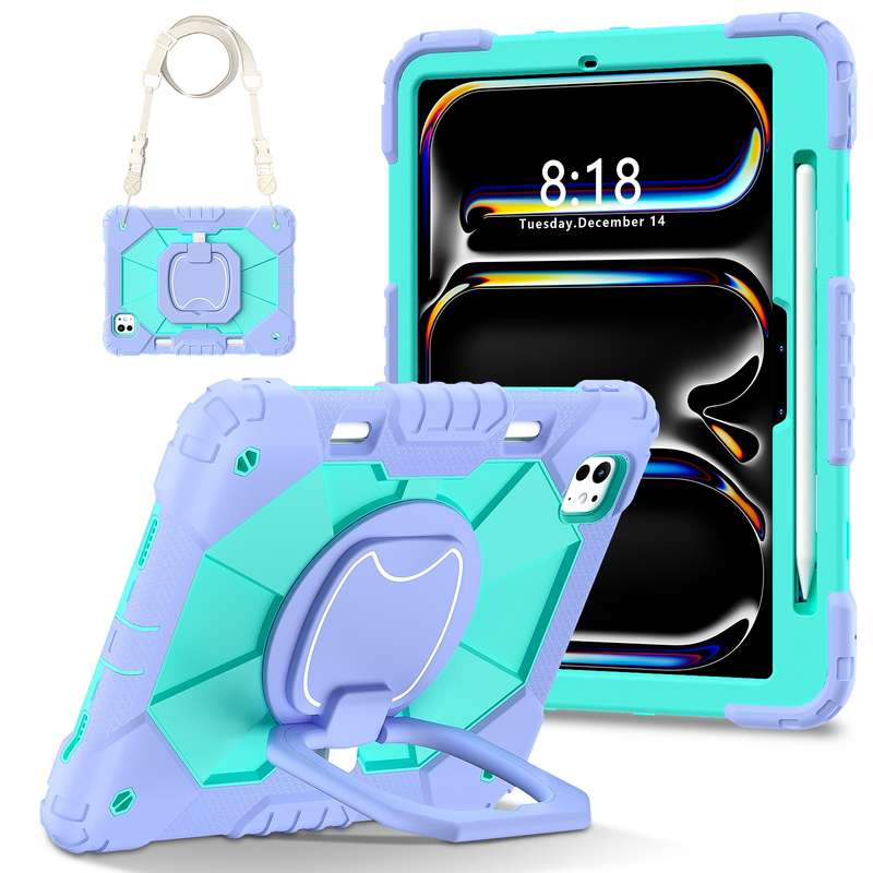 For iPad Pro 11 2024 Contrast Color Robot Silicone Hybrid PC Tablet Case(Purple Mint Green)