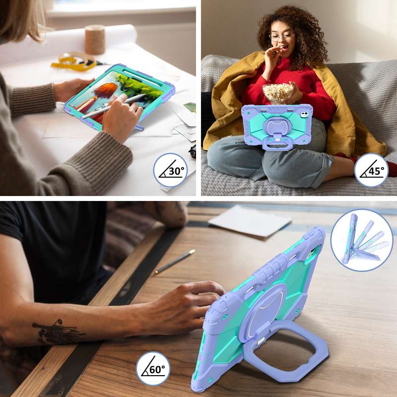For iPad Pro 11 2024 Contrast Color Robot Silicone Hybrid PC Tablet Case(Purple Mint Green)