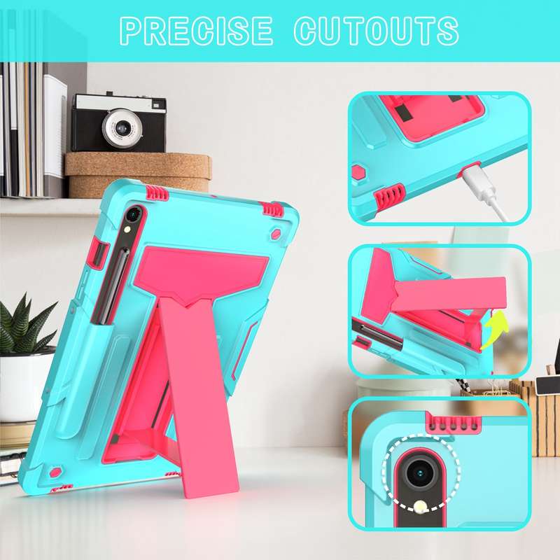 For Samsung Galaxy Tab S9 FE / S9 T Holder Robot Silicone Hybrid PC Tablet Case(Black)