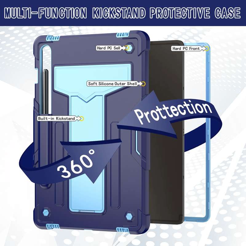 For Samsung Galaxy Tab S9 FE / S9 T Holder Robot Silicone Hybrid PC Tablet Case(Black)
