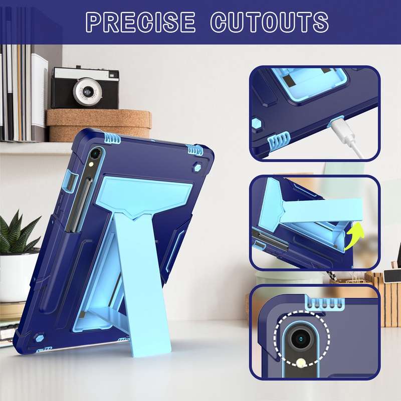 For Samsung Galaxy Tab S9 FE / S9 T Holder Robot Silicone Hybrid PC Tablet Case(Black)