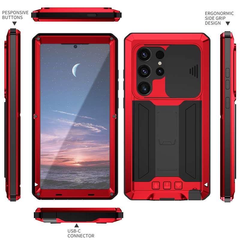 For Samsung Galaxy S24 Ultra 5G R-JUST Sliding Camera Life Waterproof Holder Phone Case(Black)
