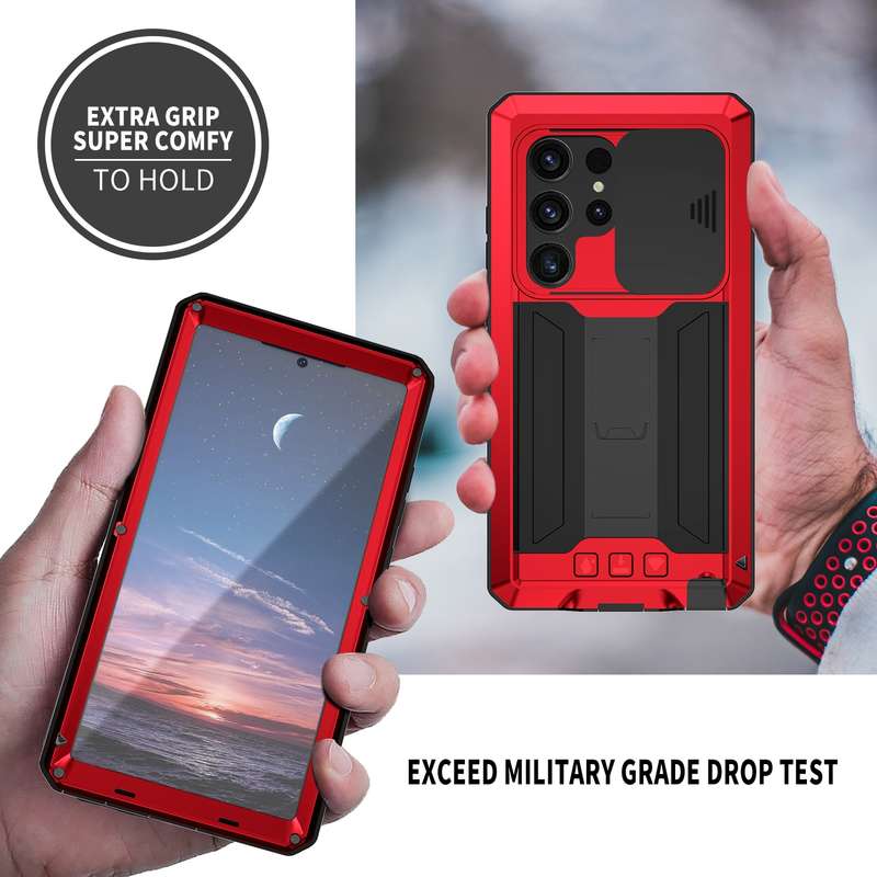 For Samsung Galaxy S24 Ultra 5G R-JUST Sliding Camera Life Waterproof Holder Phone Case(Black)