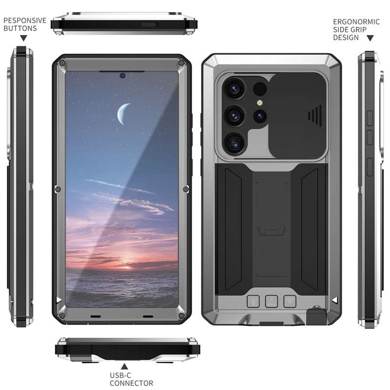 For Samsung Galaxy S24 Ultra 5G R-JUST Sliding Camera Life Waterproof Holder Phone Case(Black)