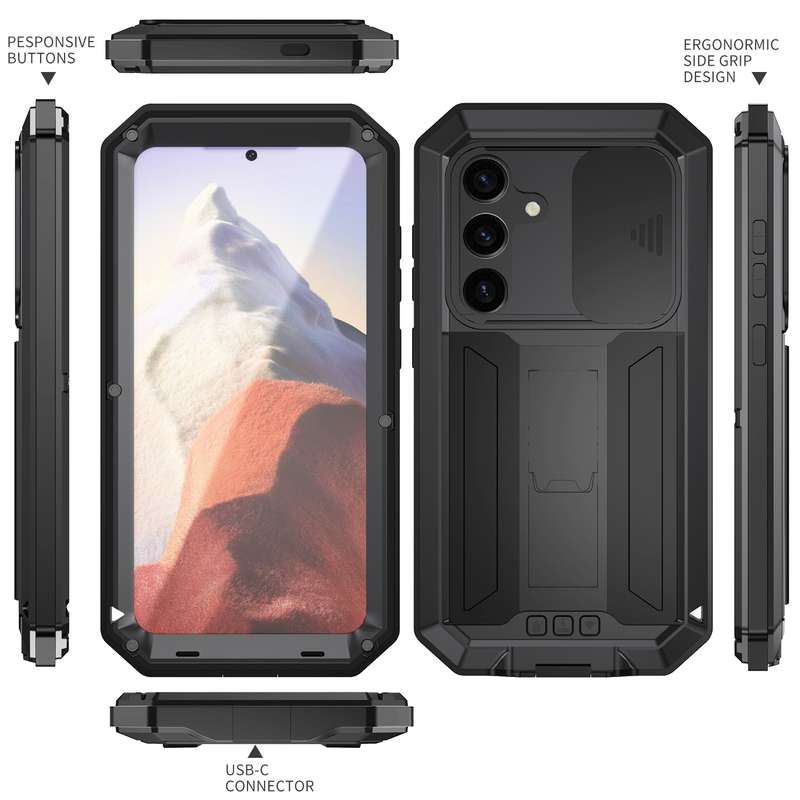 For Samsung Galaxy S24 5G R-JUST Sliding Camera Life Waterproof Holder Phone Case(Black)