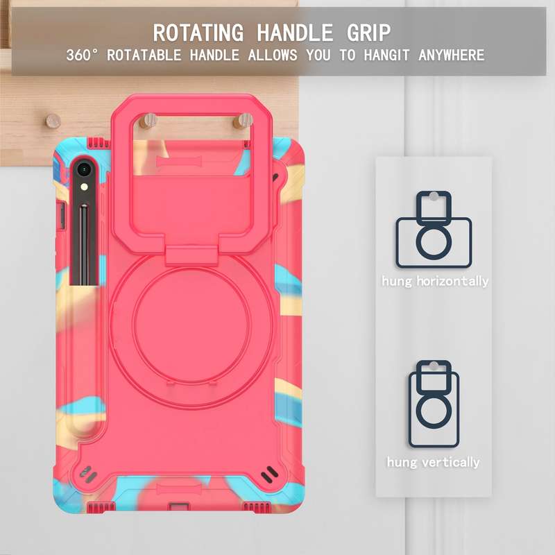 For Samsung Galaxy Tab S9 FE / S9 Handle Robot Silicone Hybrid PC Tablet Case(Rose Gold)