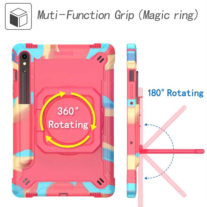 For Samsung Galaxy Tab S9 FE / S9 Handle Robot Silicone Hybrid PC Tablet Case(Rose Gold)