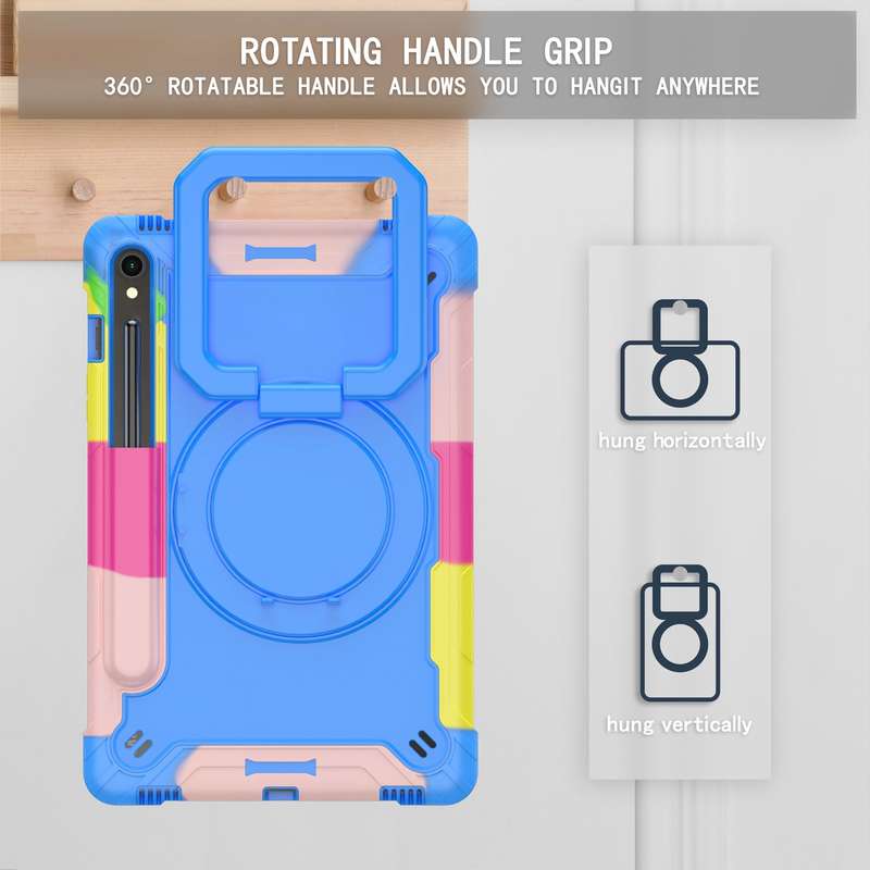 For Samsung Galaxy Tab S9 FE / S9 Handle Robot Silicone Hybrid PC Tablet Case(Rose Gold)