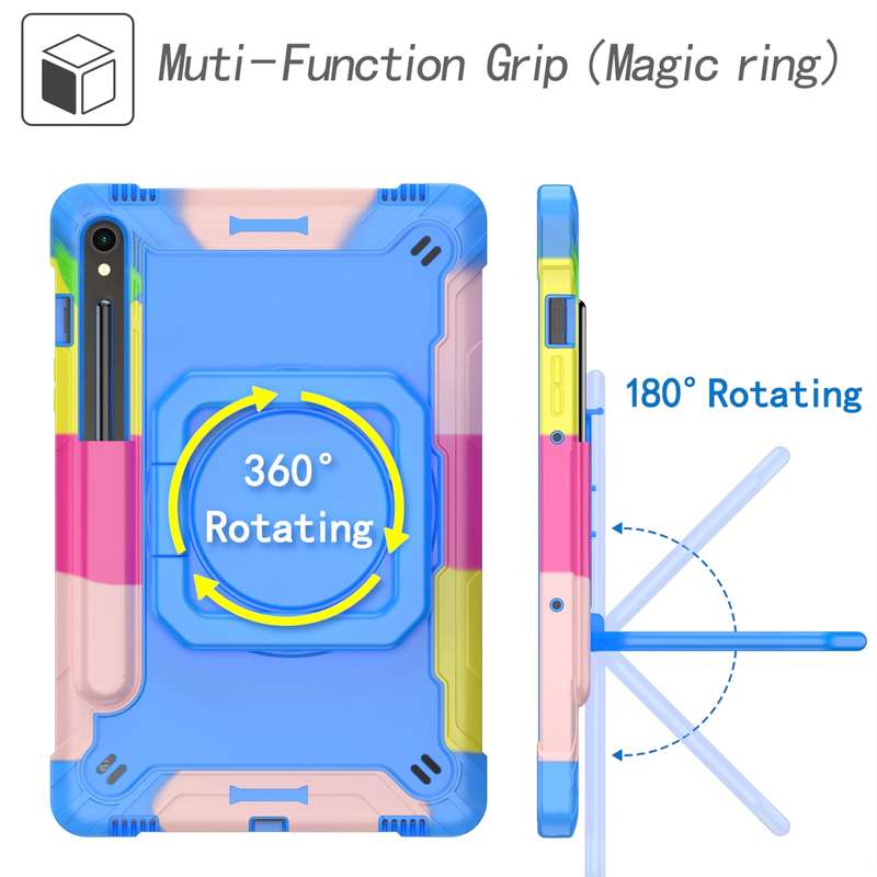 For Samsung Galaxy Tab S9 FE / S9 Handle Robot Silicone Hybrid PC Tablet Case(Rose Gold)
