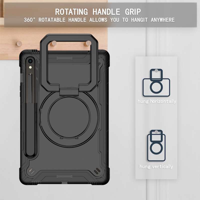 For Samsung Galaxy Tab S9 FE / S9 Handle Robot Silicone Hybrid PC Tablet Case(Rose Gold)