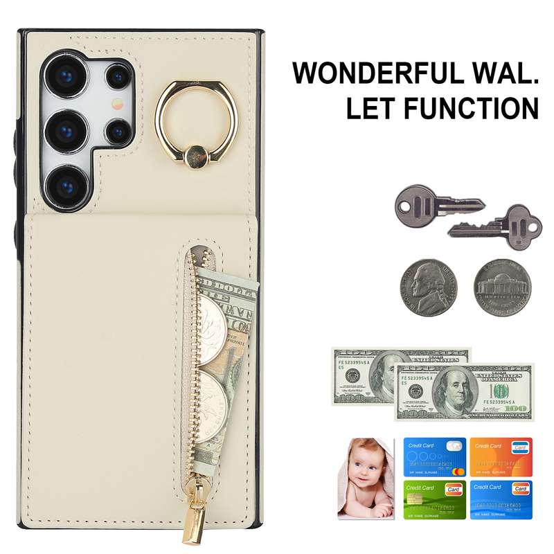 For Samsung Galaxy S24 Ultra 5G Retro Ring and Zipper RFID Card Slot Phone Case(Brown)