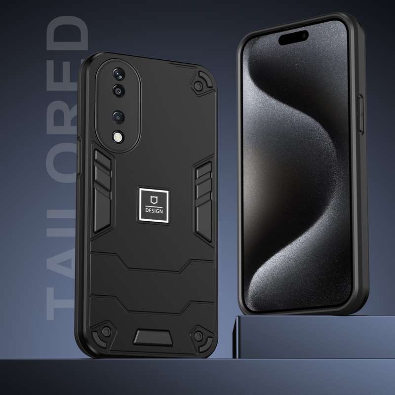 For Honor X7a 2 in 1 Shockproof Phone Case(Black)