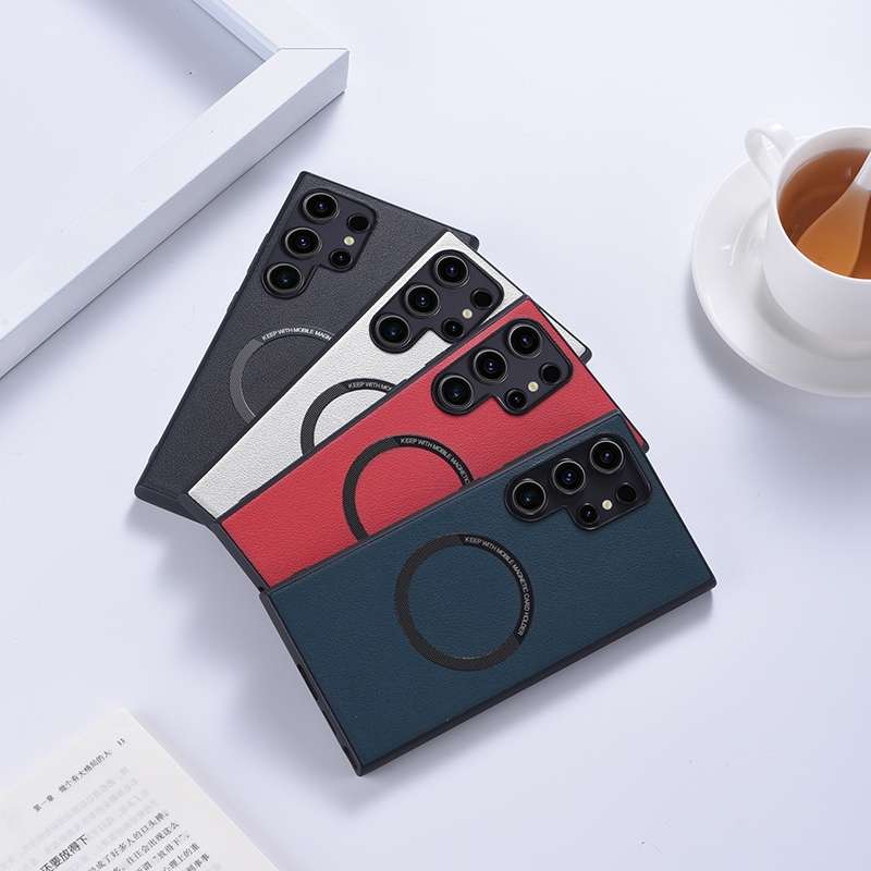 For Samsung Galaxy S24 Ultra 5G Magsafe Magnetic Ring PU Phone Case(Black)