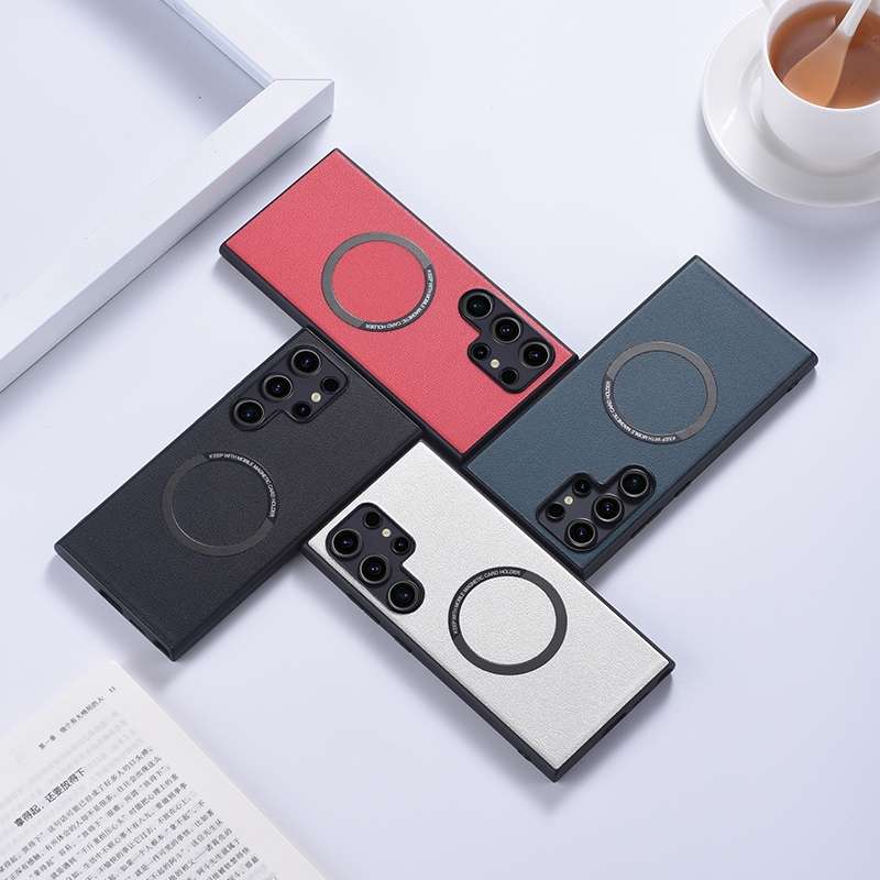 For Samsung Galaxy S24 Ultra 5G Magsafe Magnetic Ring PU Phone Case(Black)