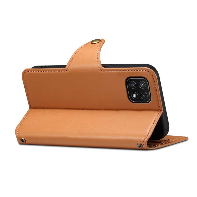 For Samsung Galaxy A22 5G Denior Cowhide Texture Wallet Style Leather Phone Case(Khaki)