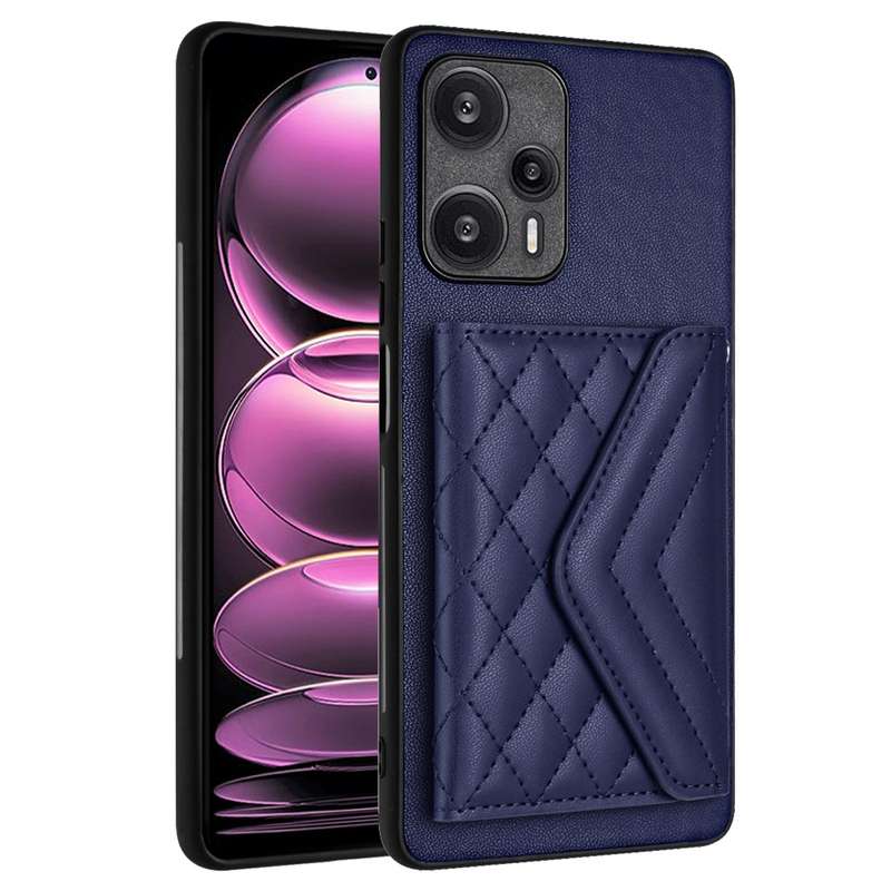 For Xiaomi Redmi Note 12 Turbo Rhombic Texture Card Bag RFID Phone Case with Long Lanyard(Dark