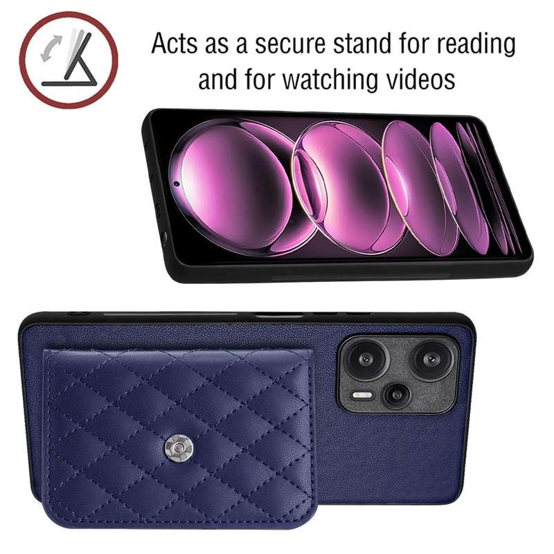 For Xiaomi Redmi Note 12 Turbo Rhombic Texture Card Bag RFID Phone Case with Long Lanyard(Dark
