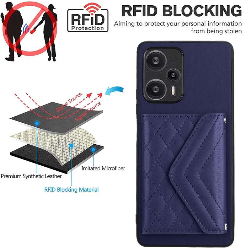 For Xiaomi Redmi Note 12 Turbo Rhombic Texture Card Bag RFID Phone Case with Long Lanyard(Dark