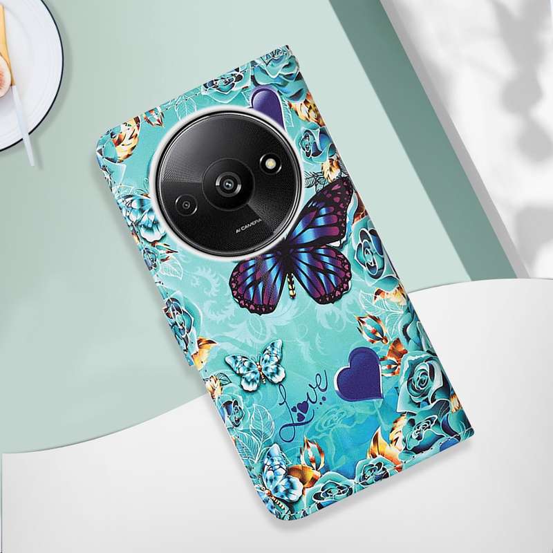 For Xiaomi Redmi A3 Colored Drawing Pattern Plain Weave Leather Phone Case(Caring Butterfly)