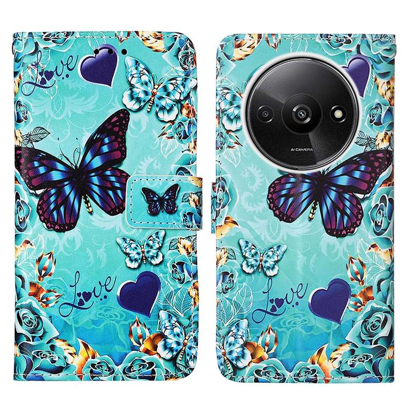 For Xiaomi Redmi A3 Colored Drawing Pattern Plain Weave Leather Phone Case(Caring Butterfly)
